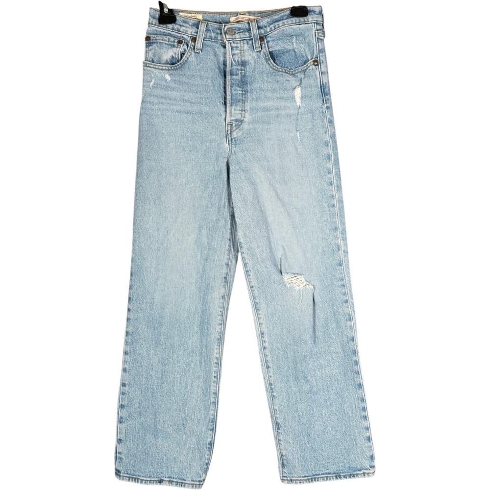 Levi's Premium Denim Ribcage Ankle Straight High Rise Distressed Light Wash 27